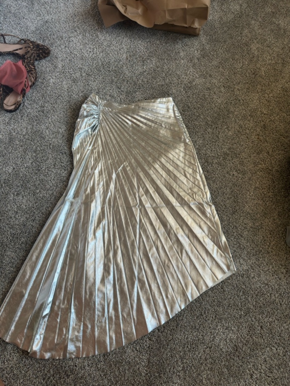 A.L.C. Metallic Silver Asymmetrical Pleated Skirt